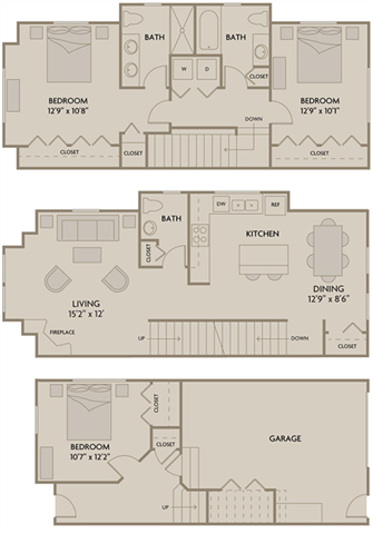 Floor plan for 3 beds, 2.5 baths, 1606 sqft